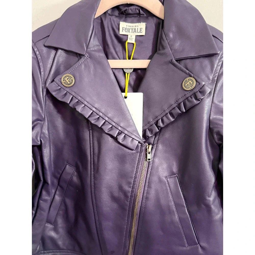 Finding Foxtale Girls Purple Faux Leather Ruffle Moto Jacket Size 6‎